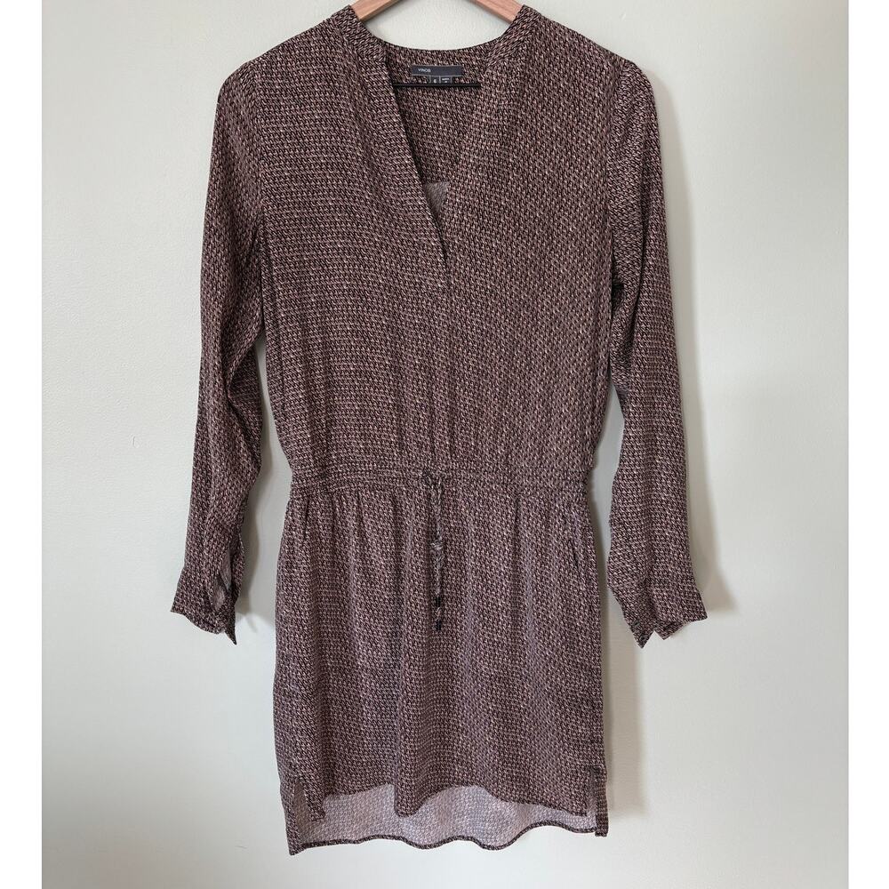 Vince 100% Silk Printed Shirt Mini Dress Long Sleeve Size 6 - Picture 2 of 7